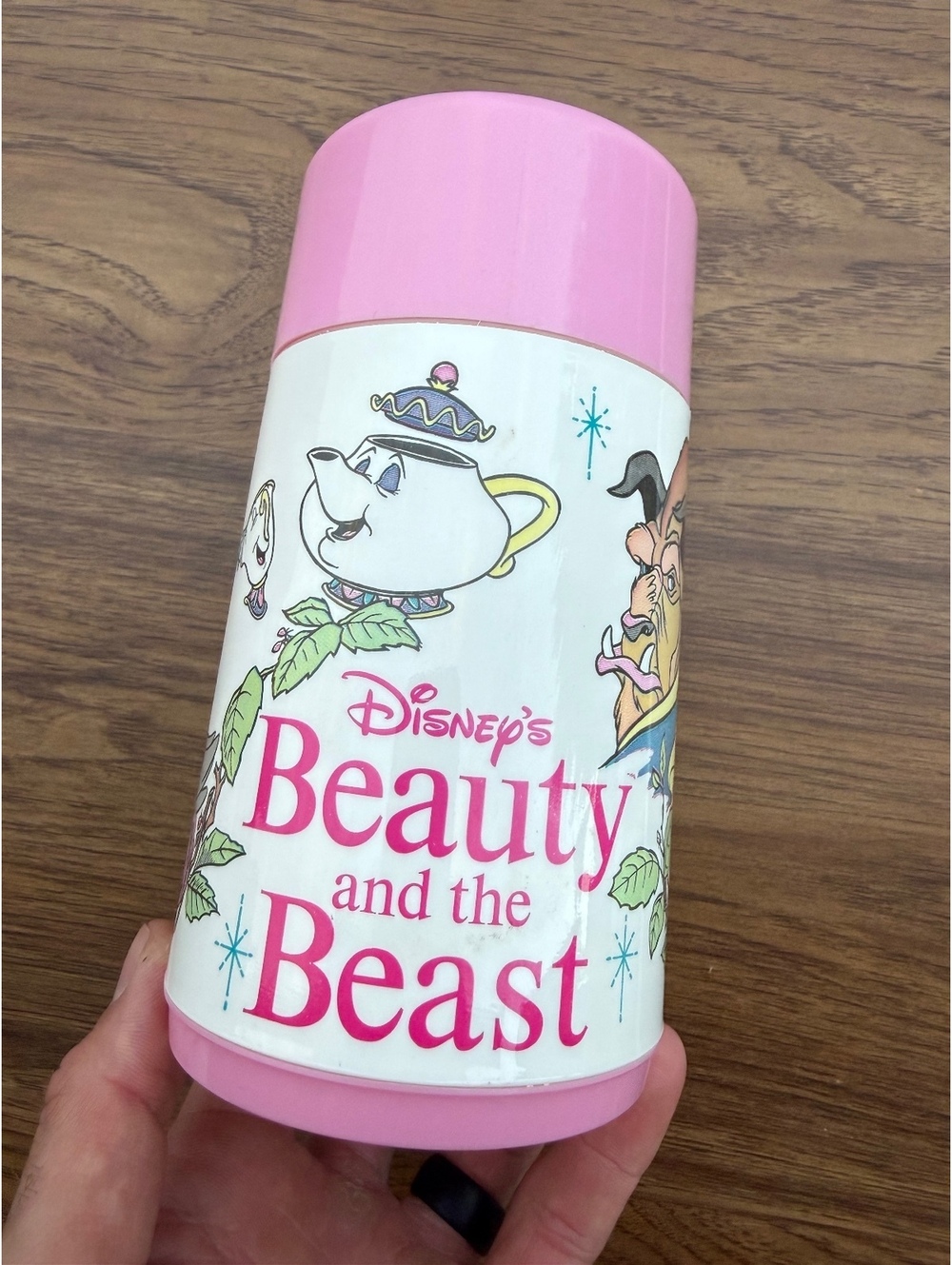 Vintage Beauty and the Beast Pink Aladdin Thermos For Lunchbox Disney Belle 1992